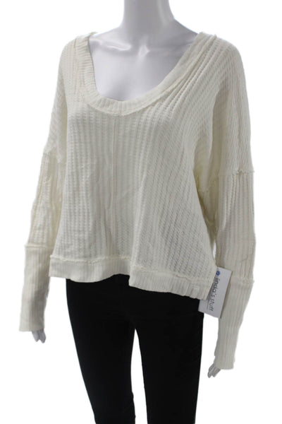We The Free Womens Pullover Sweater White V-Neck 100% Cotton Size S