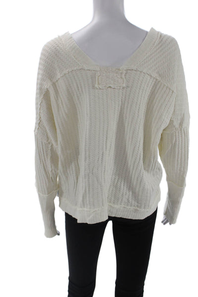 We The Free Womens Pullover Sweater White V-Neck 100% Cotton Size S