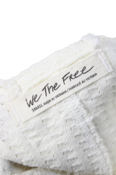 We The Free Womens Pullover Sweater White V-Neck 100% Cotton Size S