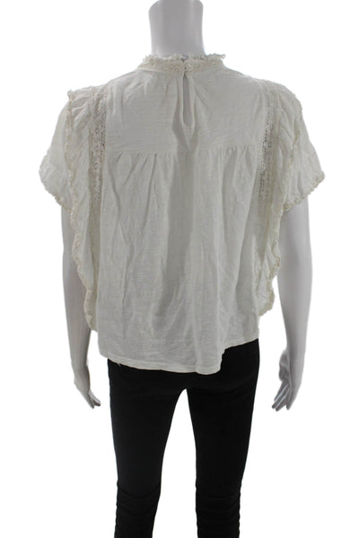 Free People Womens White High Neck Button Cotton Short Sleeve Blouse Size XS