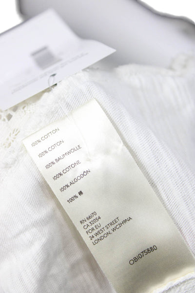 Free People Womens White High Neck Button Cotton Short Sleeve Blouse Size XS