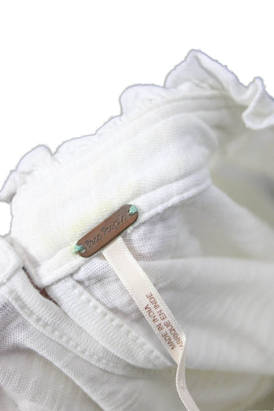 Free People Womens White High Neck Button Cotton Short Sleeve Blouse Size XS