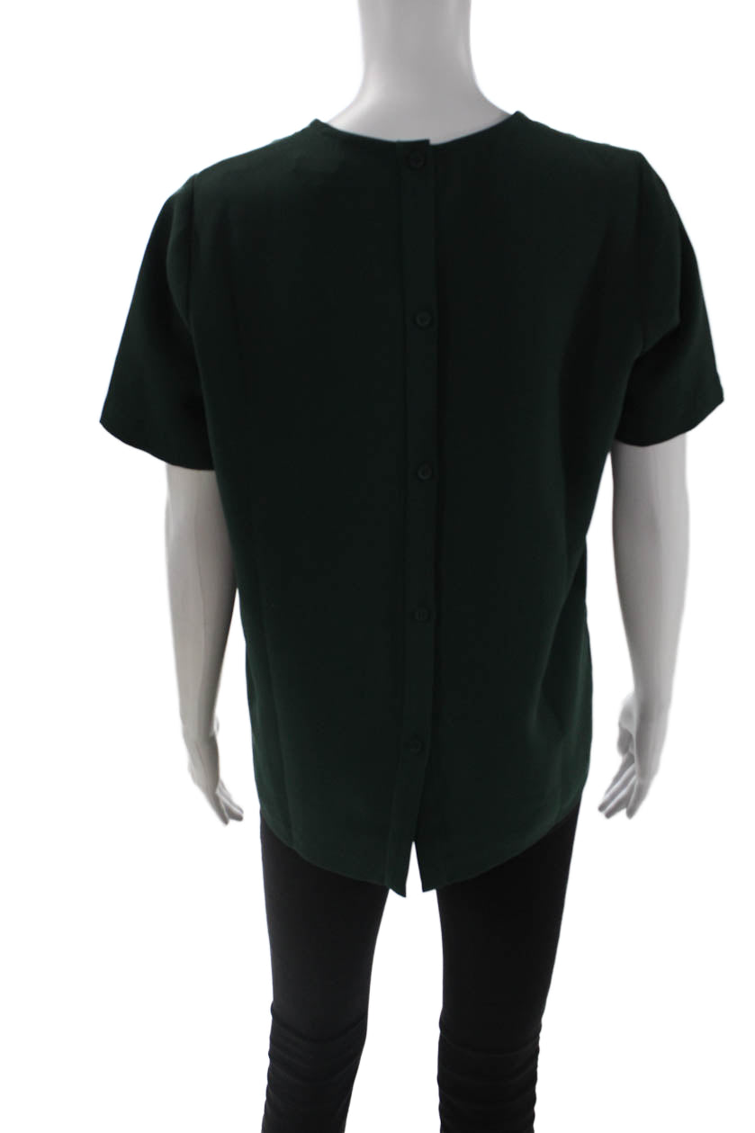 Madewell Womens Green Short Sleeve Button Up Blouse Round Neck Size S