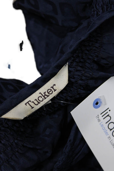 Tucker Women Dark Blue Silk Tunic VNeck Argyle Boho Long Sleeve Button-Up Size S