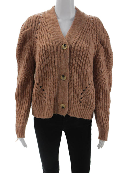 Driftwood Womens Bohemian Brown V-Neck Button Cardigan Long Sleeve Size S