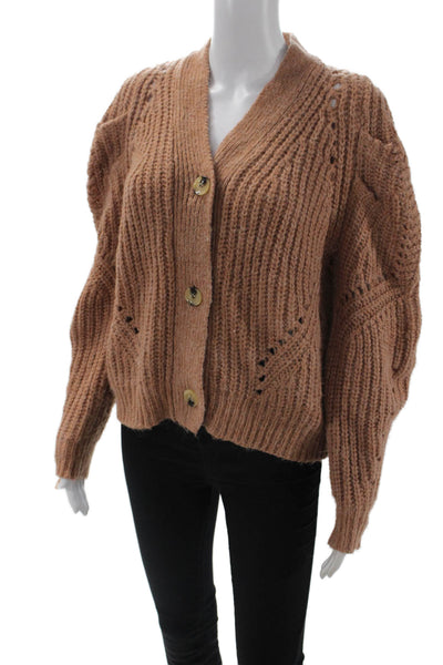 Driftwood Womens Bohemian Brown V-Neck Button Cardigan Long Sleeve Size S