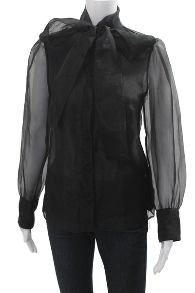 Zara Women Black Collared Button Up Long Sleeve Polyester Blouse Size XS