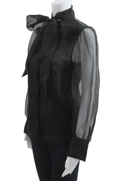 Zara Women Black Collared Button Up Long Sleeve Polyester Blouse Size XS