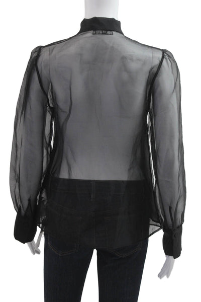 Zara Women Black Collared Button Up Long Sleeve Polyester Blouse Size XS
