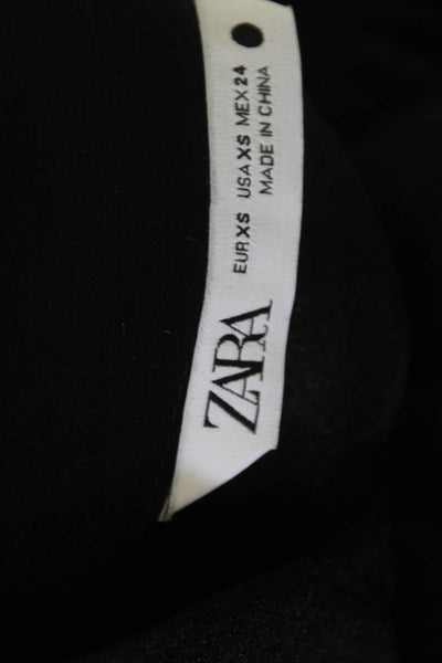 Zara Women Black Collared Button Up Long Sleeve Polyester Blouse Size XS