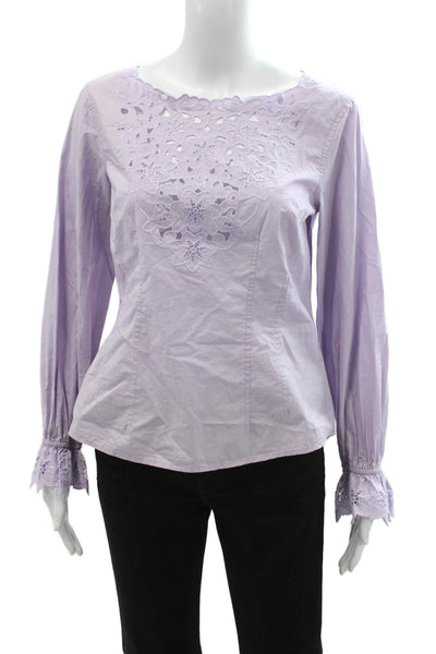 La Vie Women Bohemian Purple Cotton Button Up Blouse Long Sleeve Neck Size M