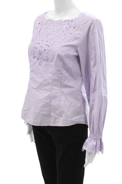La Vie Women Bohemian Purple Cotton Button Up Blouse Long Sleeve Neck Size M