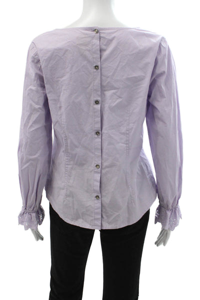 La Vie Women Bohemian Purple Cotton Button Up Blouse Long Sleeve Neck Size M