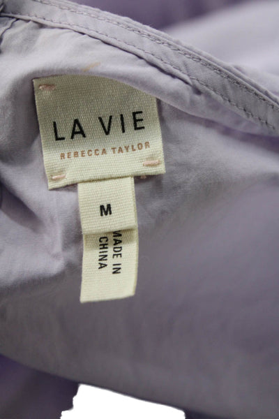 La Vie Women Bohemian Purple Cotton Button Up Blouse Long Sleeve Neck Size M