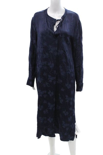 Vince Womens Kaftan Dress Dark Blue Floral Long Sleeve Rayon Full Length Size M