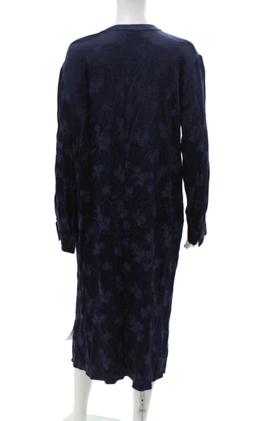 Vince Womens Kaftan Dress Dark Blue Floral Long Sleeve Rayon Full Length Size M