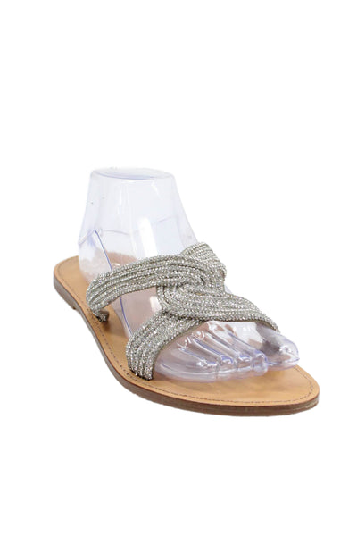 Schutz Womens Jeweled Twist Strap Slide On Sandals Silver Size 10 B