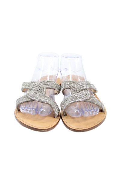 Schutz Womens Jeweled Twist Strap Slide On Sandals Silver Size 10 B