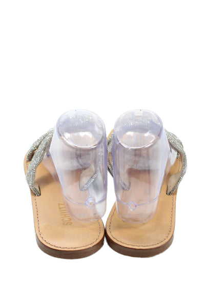 Schutz Womens Jeweled Twist Strap Slide On Sandals Silver Size 10 B