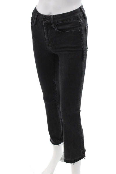 Frame Denim Women Black Cropped Skinny Mid Rise Jeans Size 24