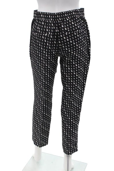 Theory Womens Ankle Cropped Silk Geometric Pants Black Size 0
