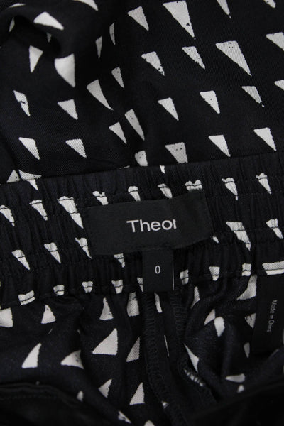 Theory Womens Ankle Cropped Silk Geometric Pants Black Size 0
