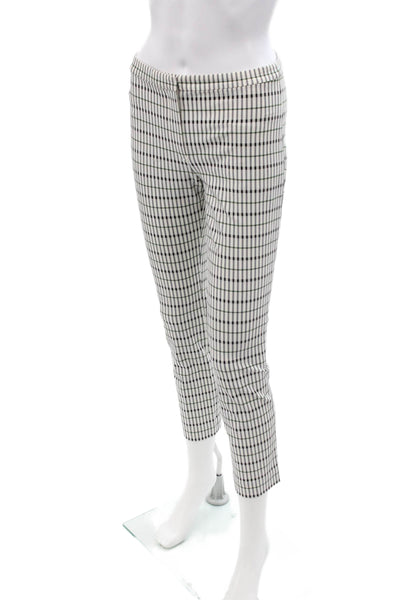 Theory Women Cropped Ankle Dress Pants White Check Size 0