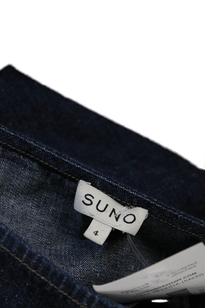 Suno Women Bohemian Dark Blue Cotton Round Neck 3/4 Sleeve Blouse Size 4