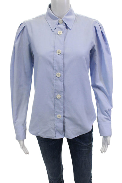 Zara Womens Light Blue Cotton Collared Button Up Blouse Long Sleeve Size XS