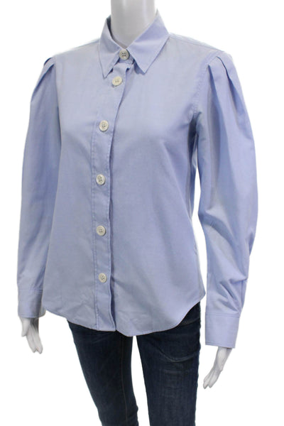Zara Womens Light Blue Cotton Collared Button Up Blouse Long Sleeve Size XS