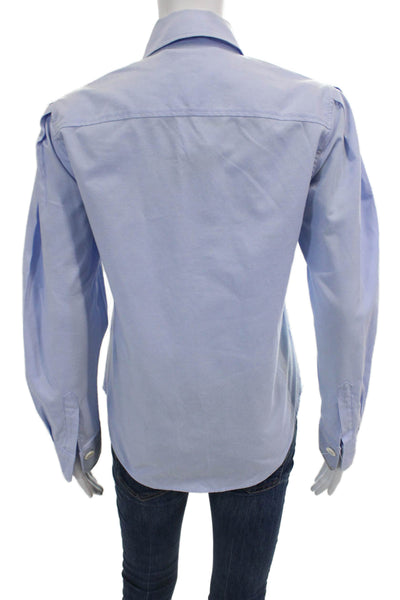 Zara Womens Light Blue Cotton Collared Button Up Blouse Long Sleeve Size XS