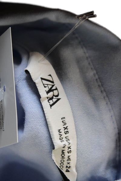Zara Womens Light Blue Cotton Collared Button Up Blouse Long Sleeve Size XS