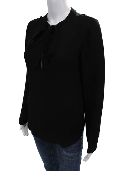 Theory Womens Silk Solid Tie Neck Long Sleeve Blouse Black Size PP