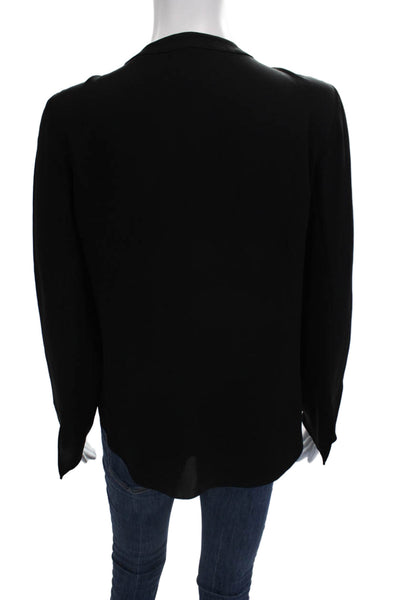 Theory Womens Silk Solid Tie Neck Long Sleeve Blouse Black Size PP