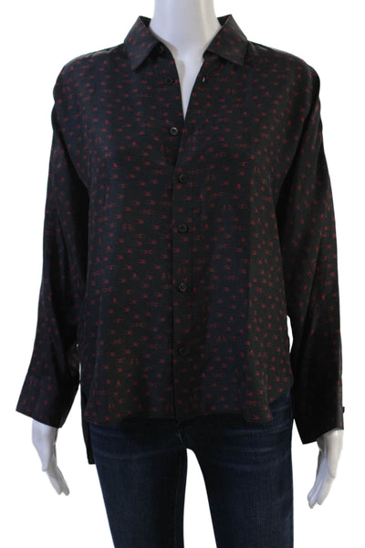 Colovos Women Black Collared Button Up Blouse Long Sleeve Polyester Size S