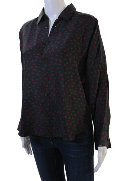 Colovos Women Black Collared Button Up Blouse Long Sleeve Polyester Size S