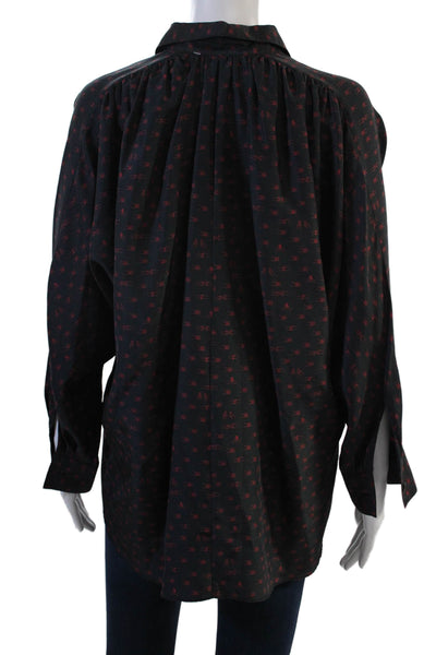 Colovos Women Black Collared Button Up Blouse Long Sleeve Polyester Size S