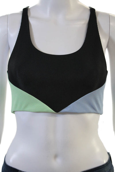 Beach Riot Womens Ribbed Knit Colorblock Sports Bra Black Blue Green Small