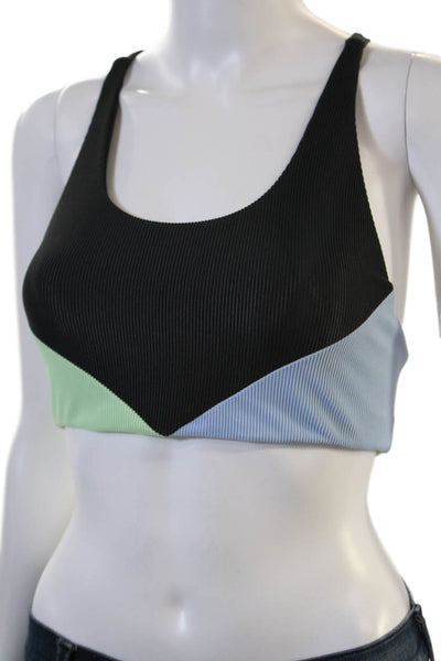 Beach Riot Womens Ribbed Knit Colorblock Sports Bra Black Blue Green Small