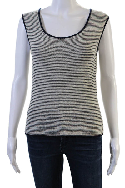St. John Womens Beige Striped Basic Tank Round Neck Cotton Blend Size L
