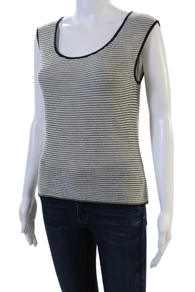 St. John Womens Beige Striped Basic Tank Round Neck Cotton Blend Size L