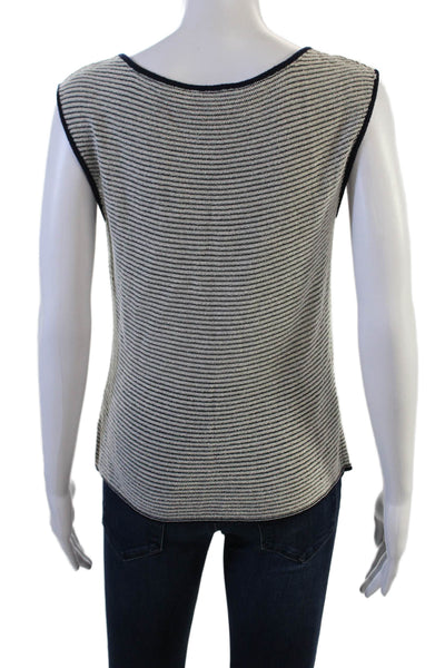 St. John Womens Beige Striped Basic Tank Round Neck Cotton Blend Size L