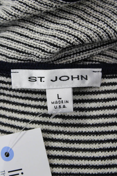 St. John Womens Beige Striped Basic Tank Round Neck Cotton Blend Size L
