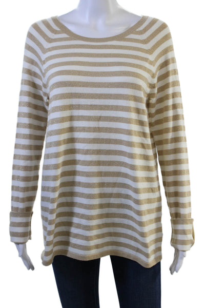 Lilly Pulitzer Women Pullover Sweater Beige Striped Long Sleeve Size L