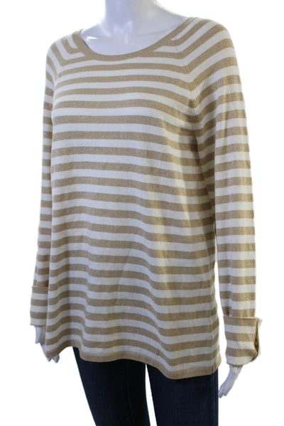 Lilly Pulitzer Women Pullover Sweater Beige Striped Long Sleeve Size L