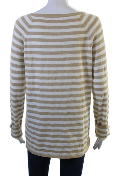 Lilly Pulitzer Women Pullover Sweater Beige Striped Long Sleeve Size L