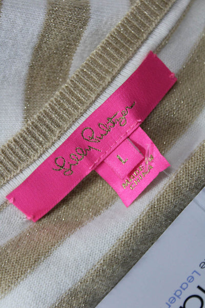 Lilly Pulitzer Women Pullover Sweater Beige Striped Long Sleeve Size L