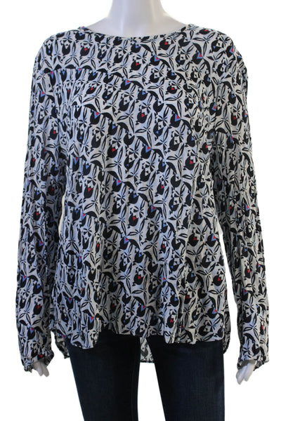 BASLER Womens Black Geometric Bird Tunic Blouse Button Long Sleeve Size 44