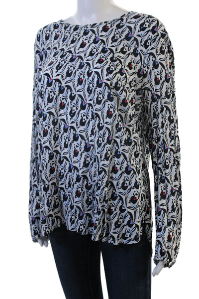 BASLER Womens Black Geometric Bird Tunic Blouse Button Long Sleeve Size 44