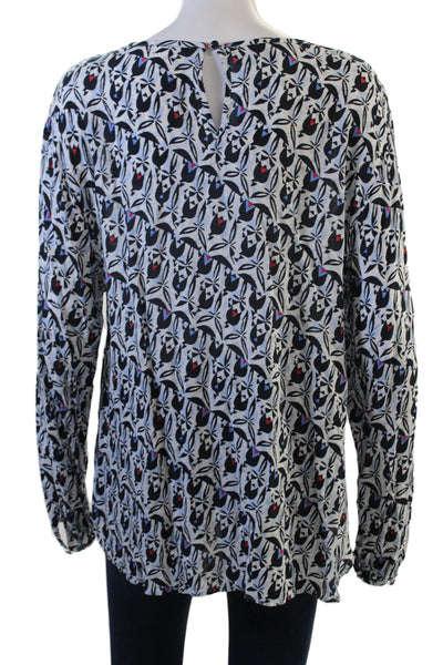 BASLER Womens Black Geometric Bird Tunic Blouse Button Long Sleeve Size 44
